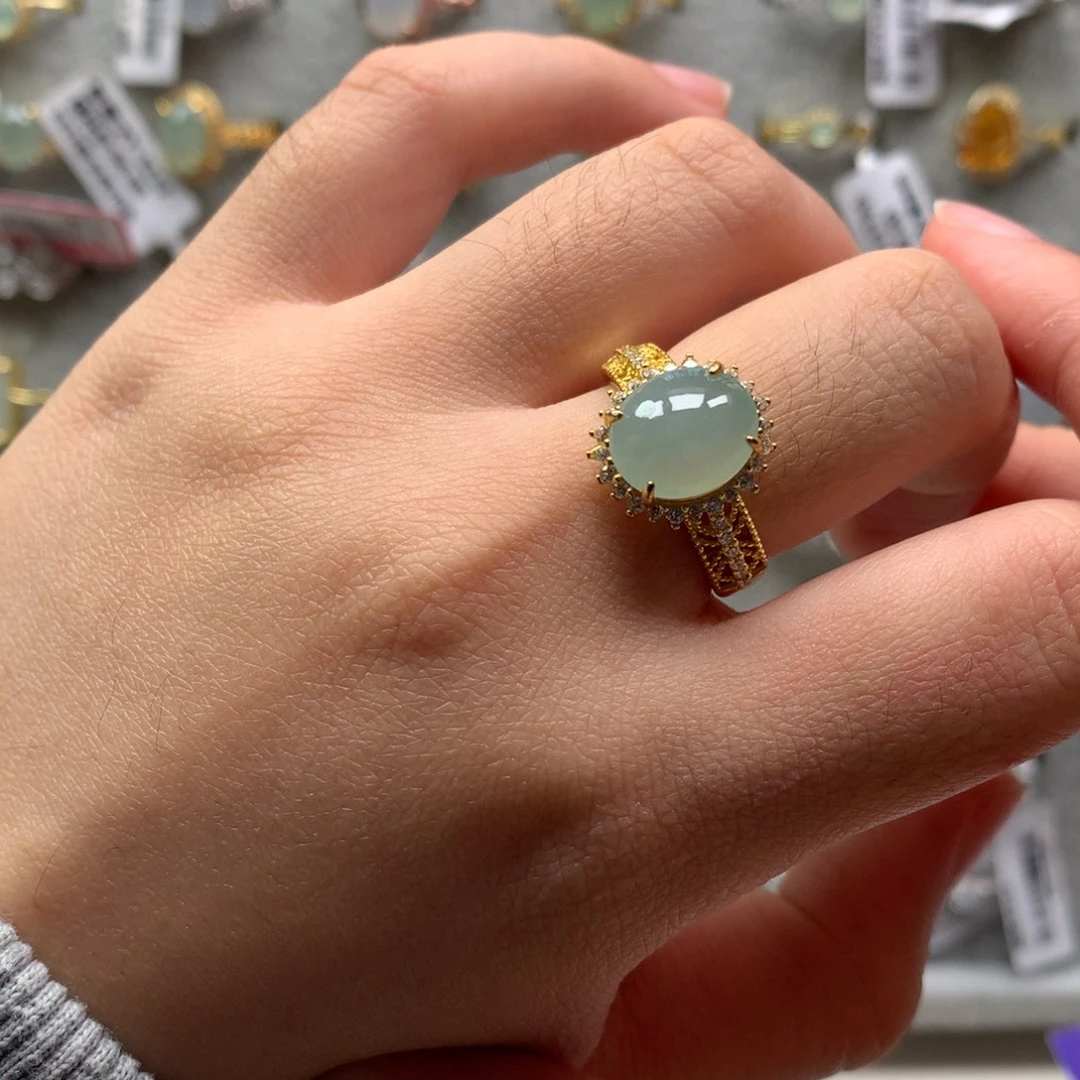 翡翠银S925镶嵌戒指戒指