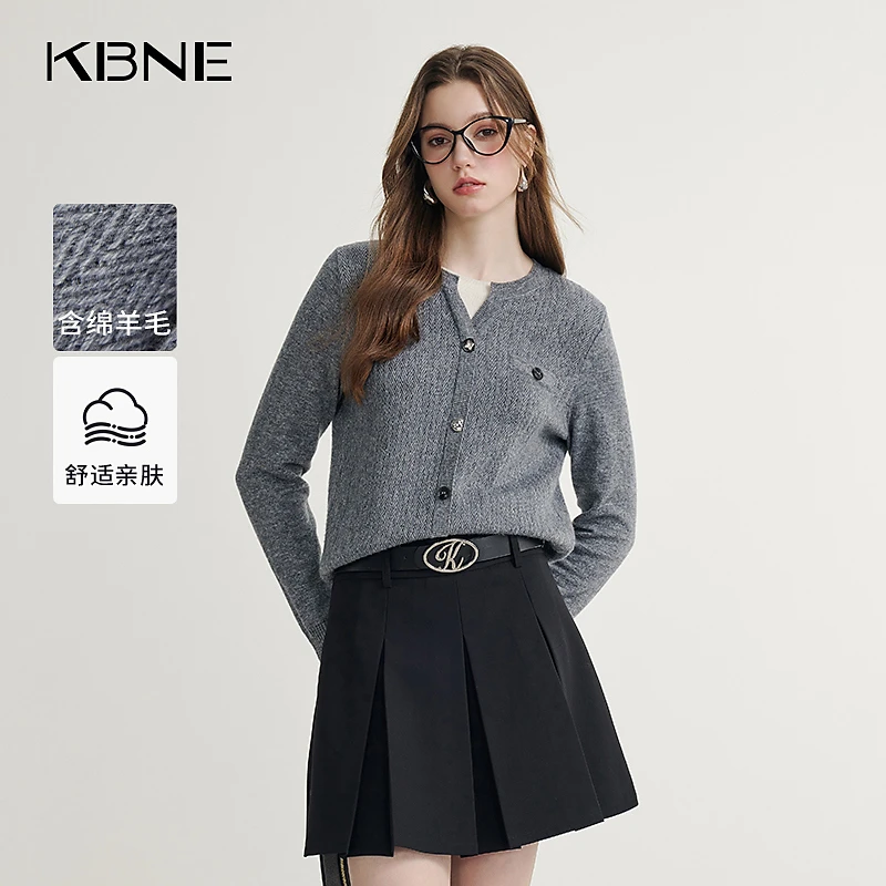 KBNE假两件针织衫女2025春季新款羊毛混纺针织毛衣打底衫高级感