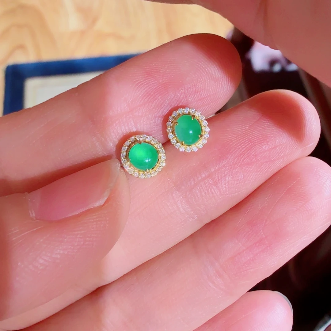 翡翠18K金镶嵌耳钉耳钉