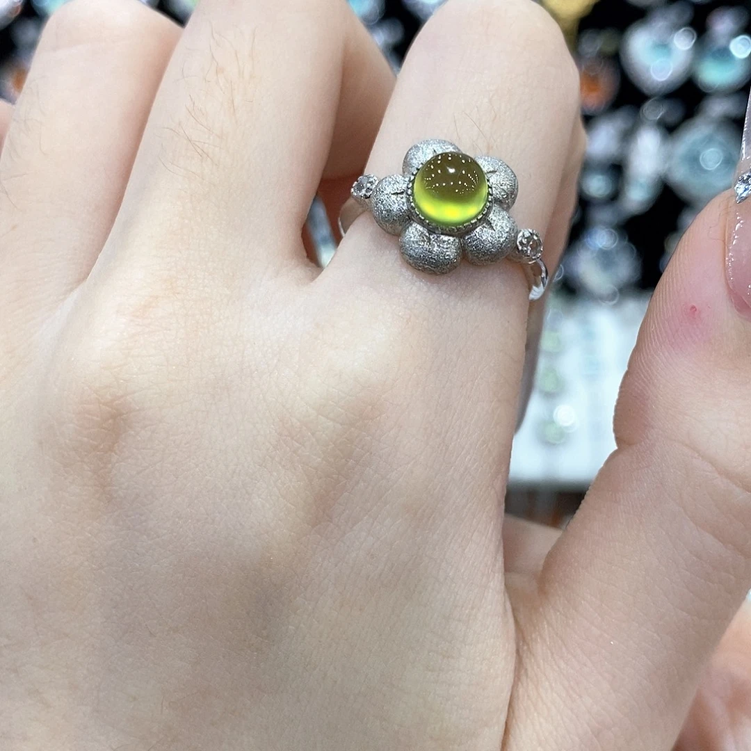 蛇纹石玉银S925镶嵌戒指