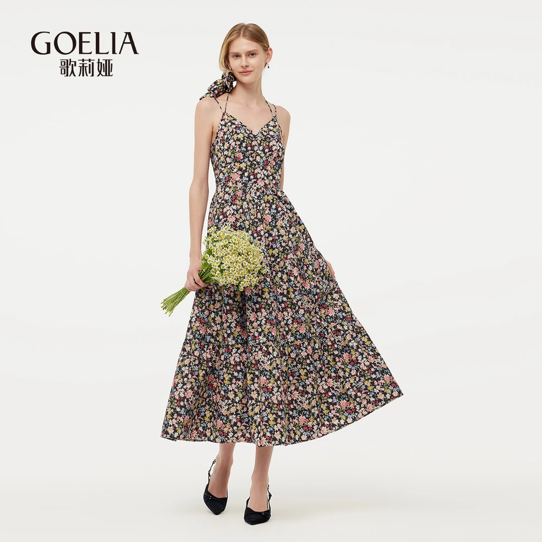 歌莉娅 夏季新品  棉布印花吊带连衣裙 1E4R4K370