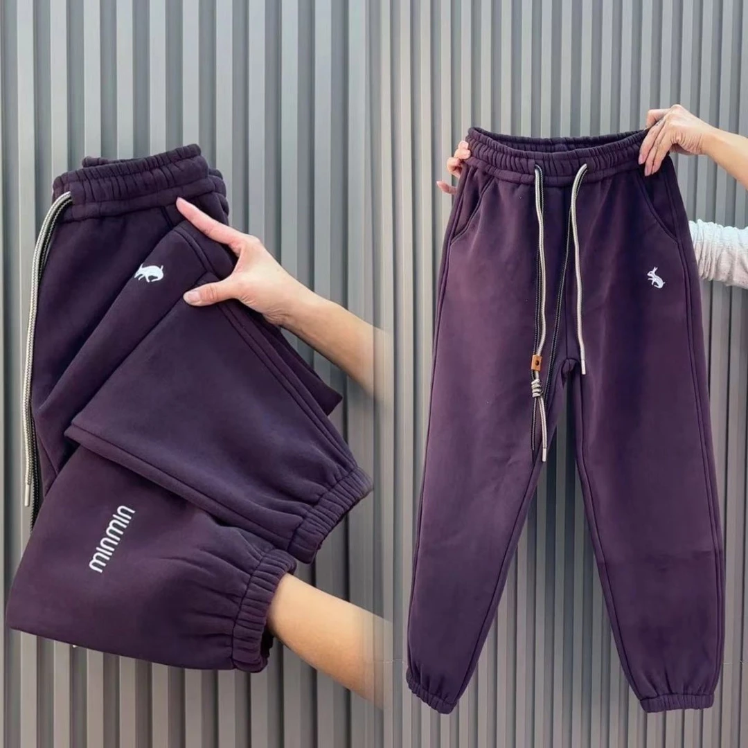 刺绣2025秋冬长裤休闲裤九分裤时尚百搭高腰糖果厚款冬季保暖