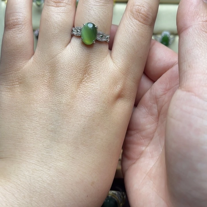 和田玉（碧玉）银S925镶嵌戒指