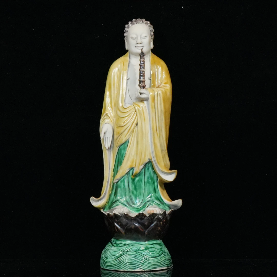 lot16586 6920 清康熙 素三彩药师如来佛立像 H34.5