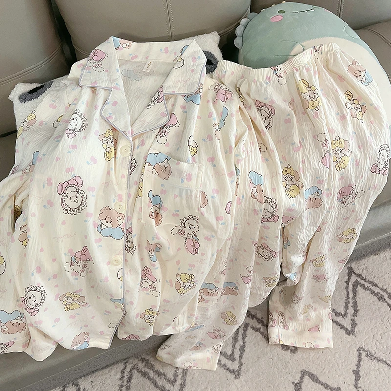 浠帮帮home【可爱mikoo】睡衣女春夏云朵棉纱卡通可外穿家居服套装