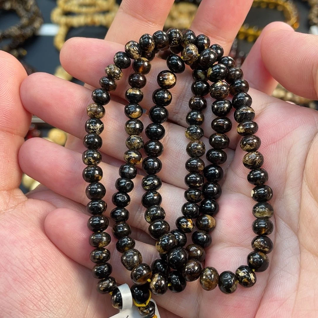 琥珀未镶嵌裸石6mm黑花