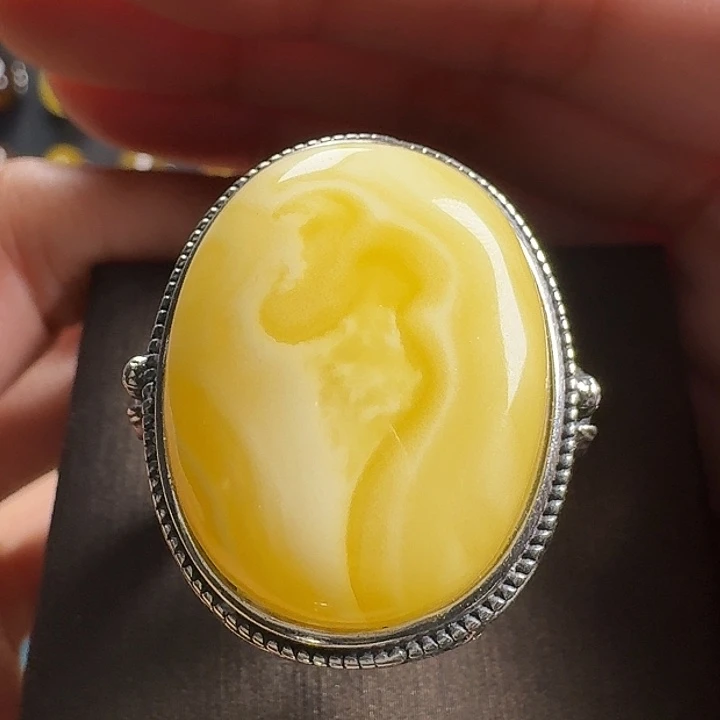 蜜蜡银S925镶嵌戒指戒指戒指