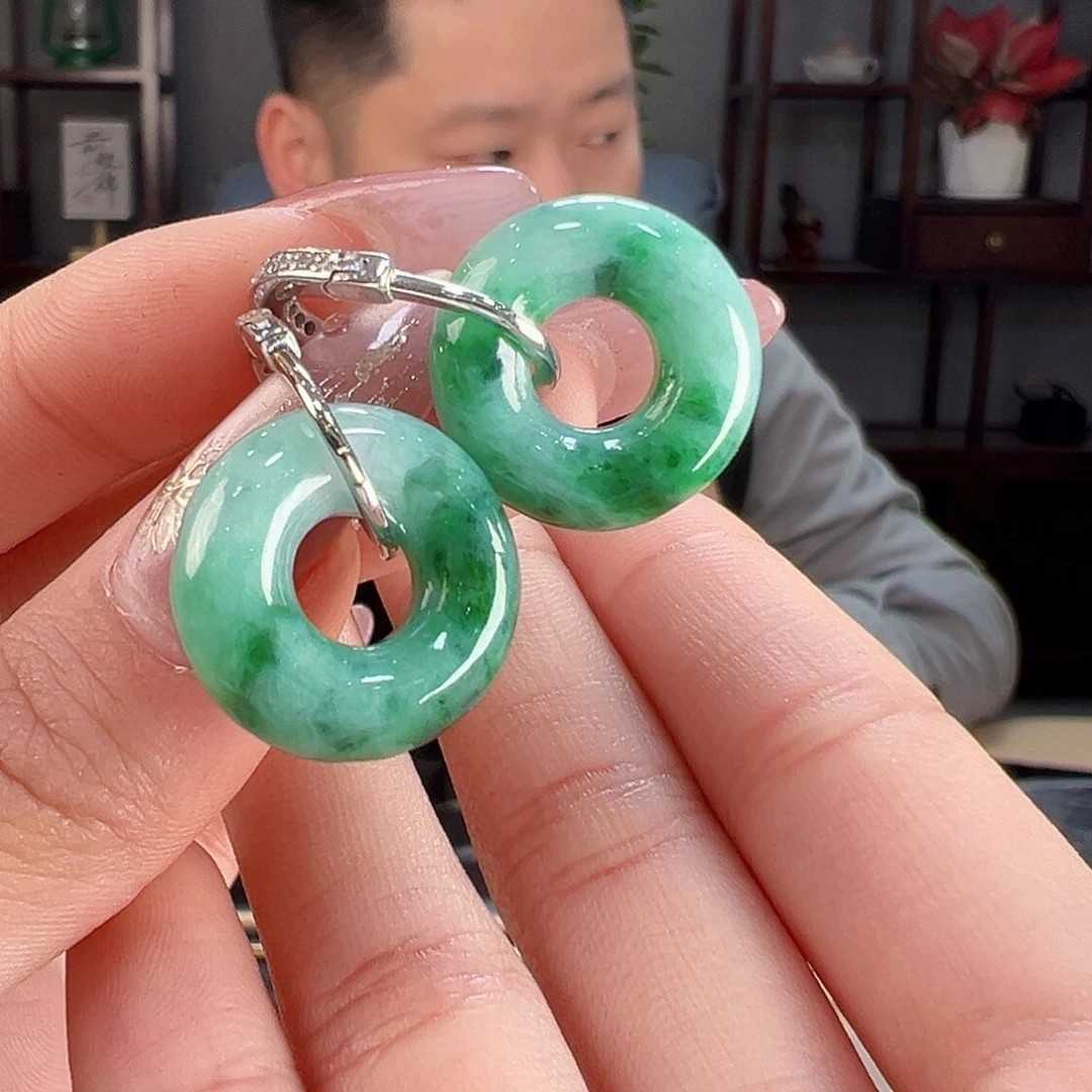 翡翠耳饰银S925镶嵌耳环4