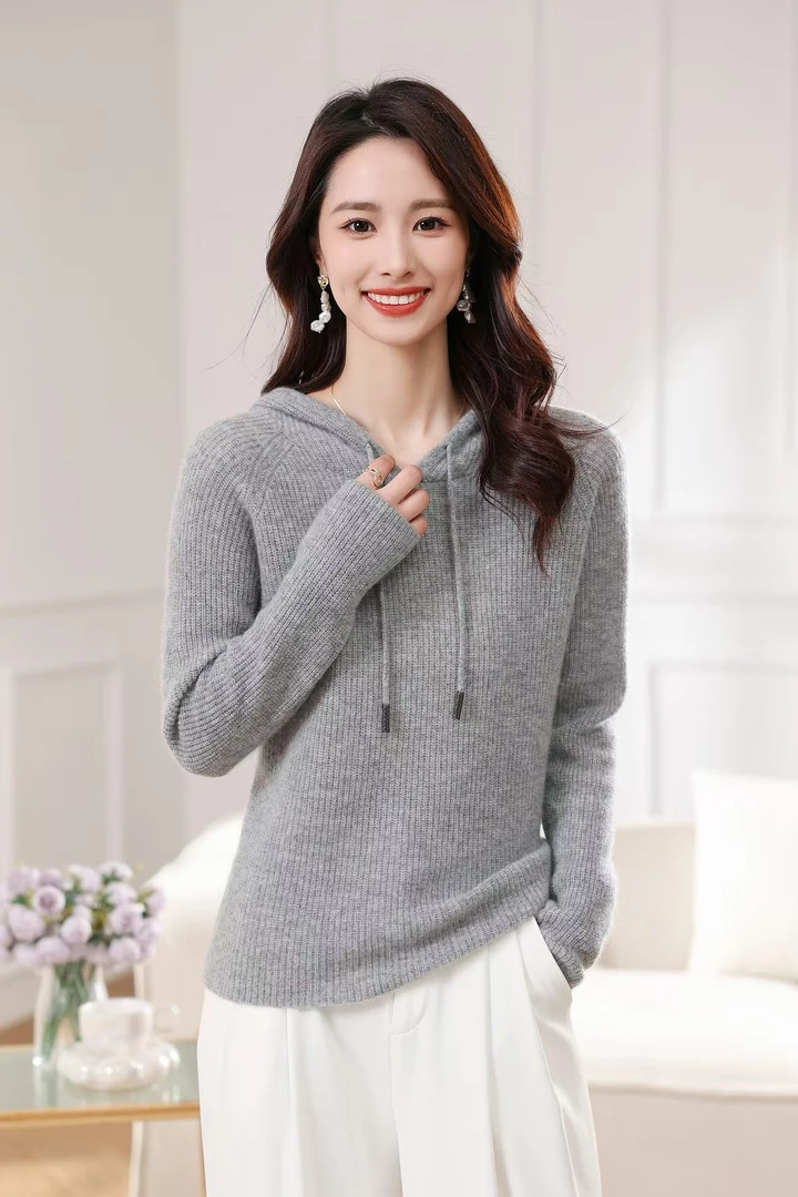 名针老王-【100%山羊绒】连帽针织羊绒衫-7062