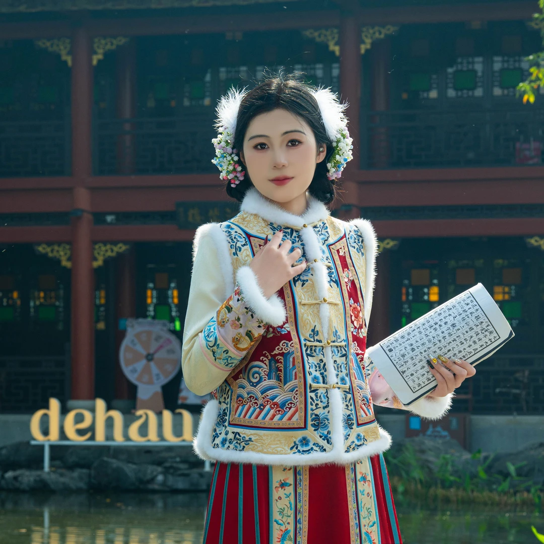 【瑾年】 冬款对襟水貂毛国风棉马甲重工刺绣棉背心