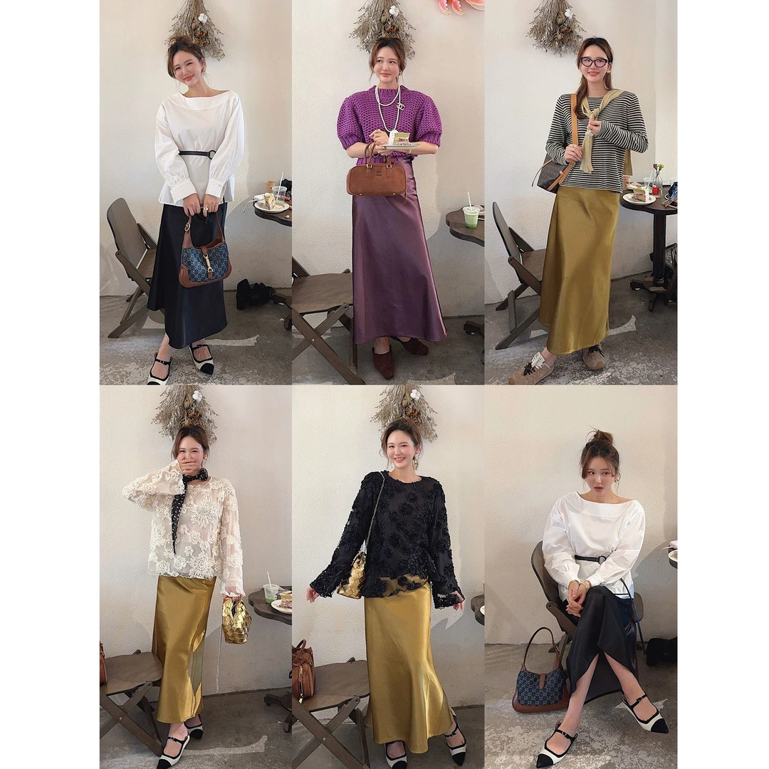 智英欧尼 鱼尾半身裙~【2025秋冬百搭垂感绸缎中长裙包臀纯色高腰】