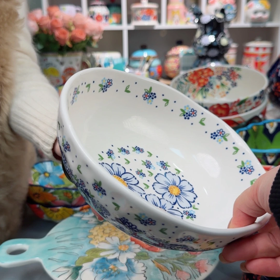 瓷片8英寸蓝雪花面碗一只