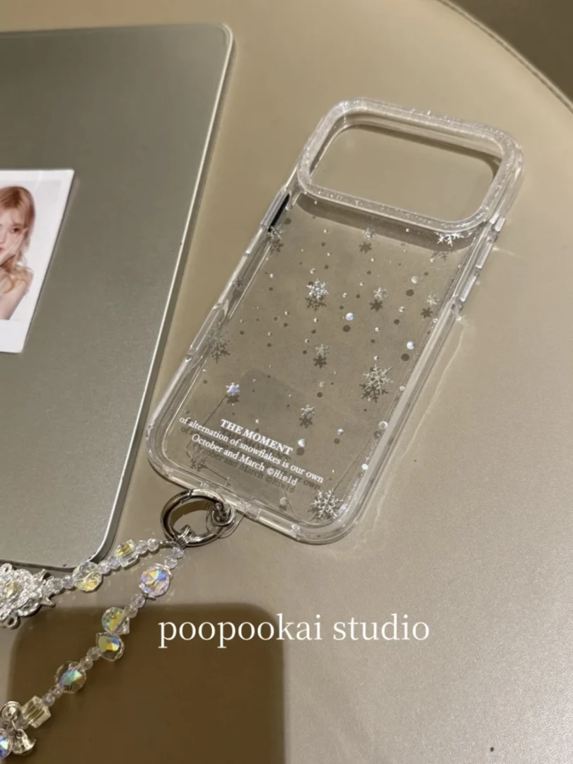 秋冬雪花鎏金细闪手机壳适用iPhone17promax/16IMD圆边透明防摔