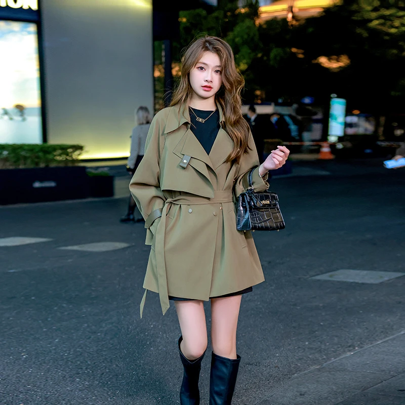 【现货秒发】爆款风衣外套2025新款春秋中长款时尚洋气大衣小个子女