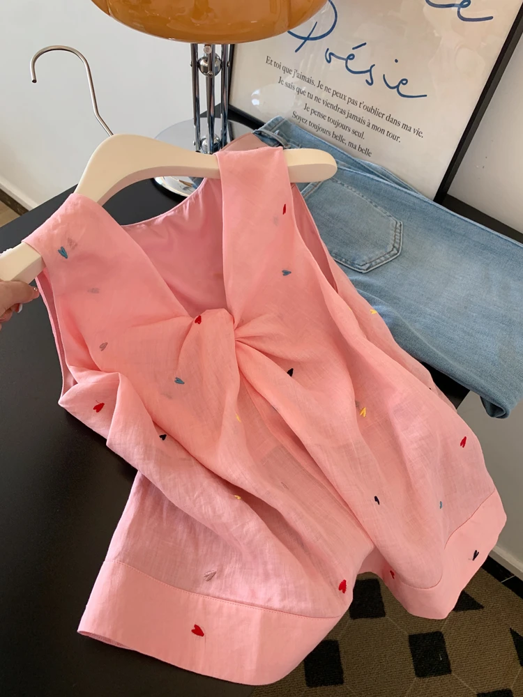 2025新款粉色吊带背心女夏外穿多巴胺无袖宽肩带上衣设计感高级感