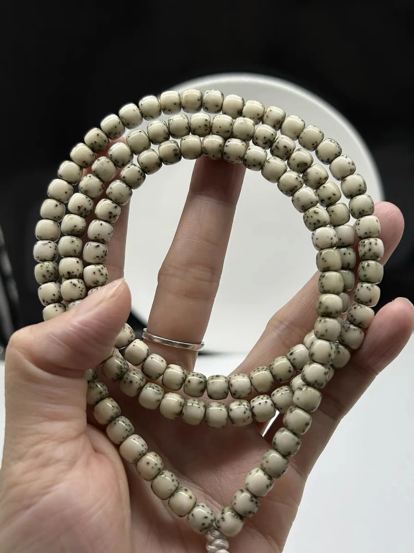 精品海南毛感料石玉料6X7大留白小稀星星月菩提108佛珠