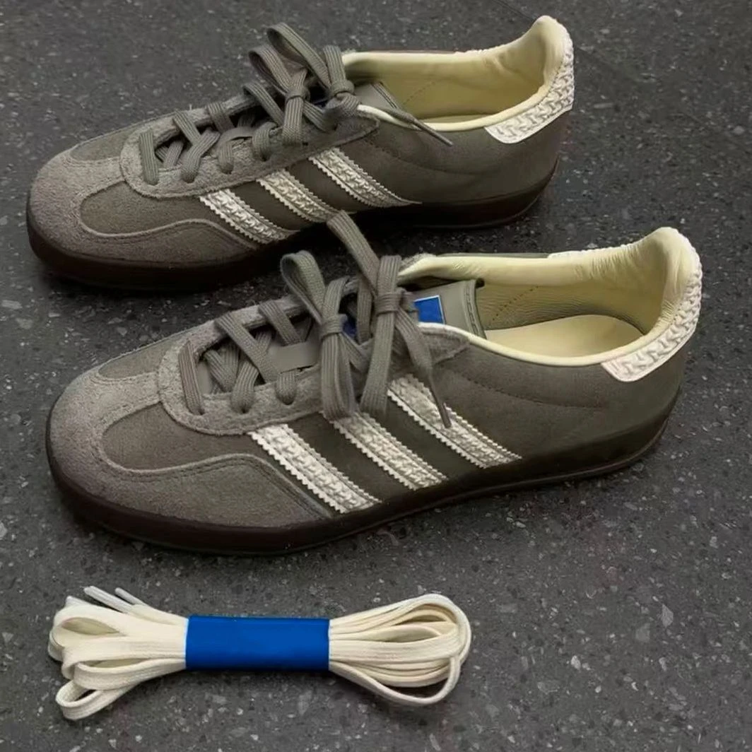 正品三杠灰色德训鞋男鞋2025秋季新款软底百搭休闲板鞋阿甘鞋女款