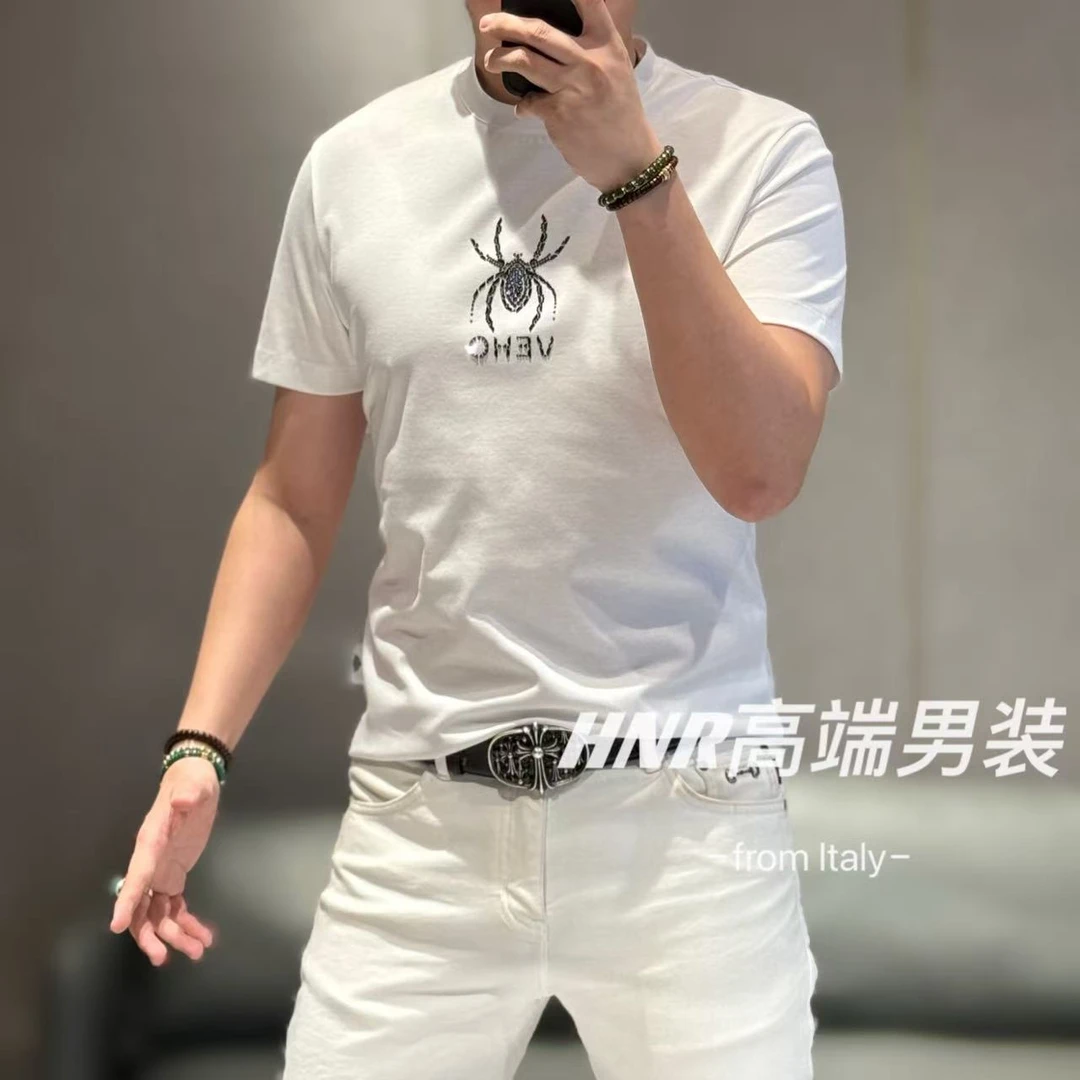 【VEHO品牌】激光奥钻蜘蛛图案莫代尔棉新款男装短袖T恤8585