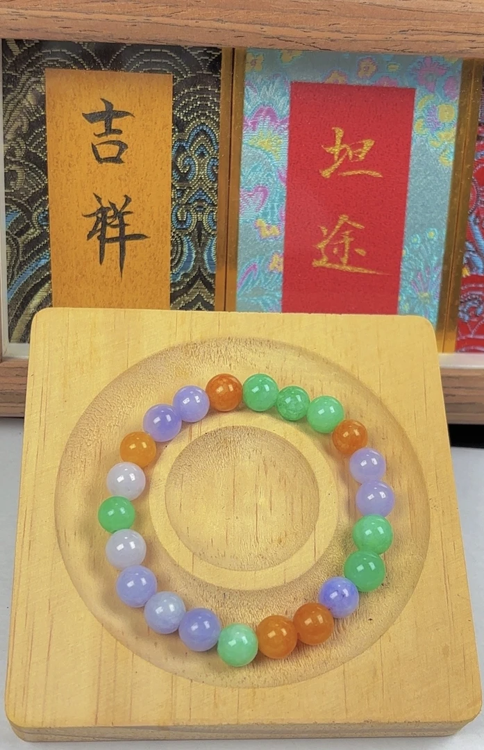 缅料原矿福禄寿三彩手串12cm 016