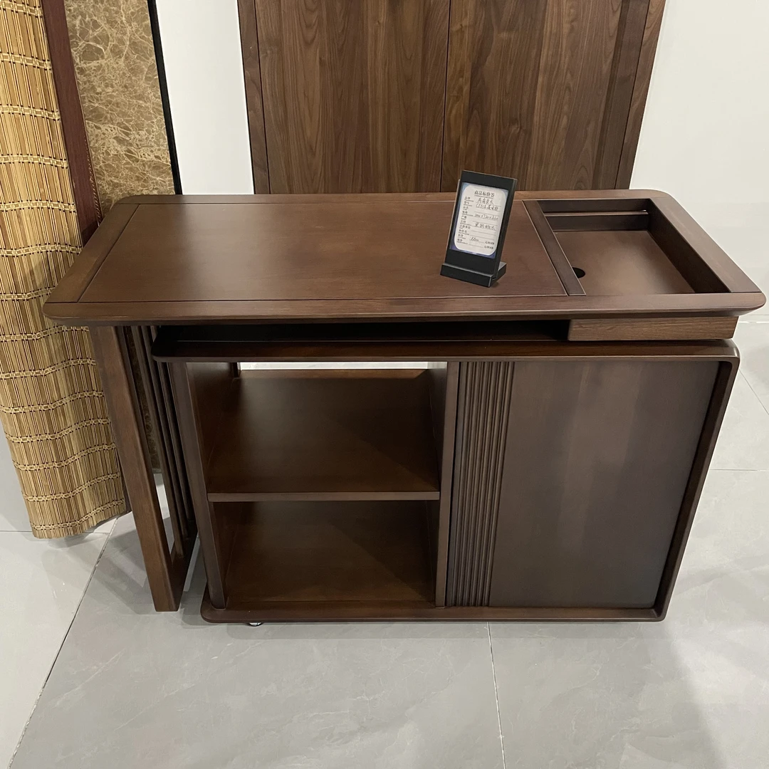 北美黑胡桃木可移动茶水柜茶桌