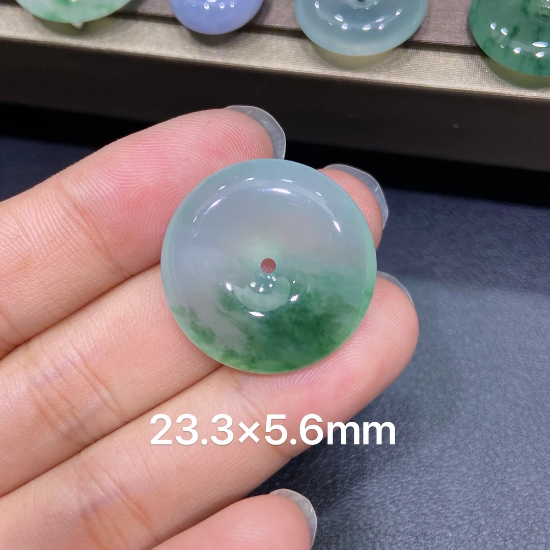 缅甸天然A货翡翠 老坑冰种灵动飘花平安扣吊坠 玉质细腻 k179