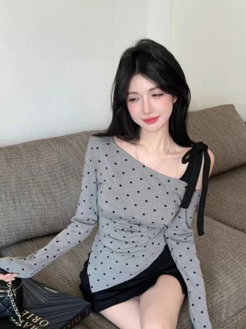 【初八发货】奶瓶家大码纯欲绑带蝴蝶结吊带设计感波点不规则上衣