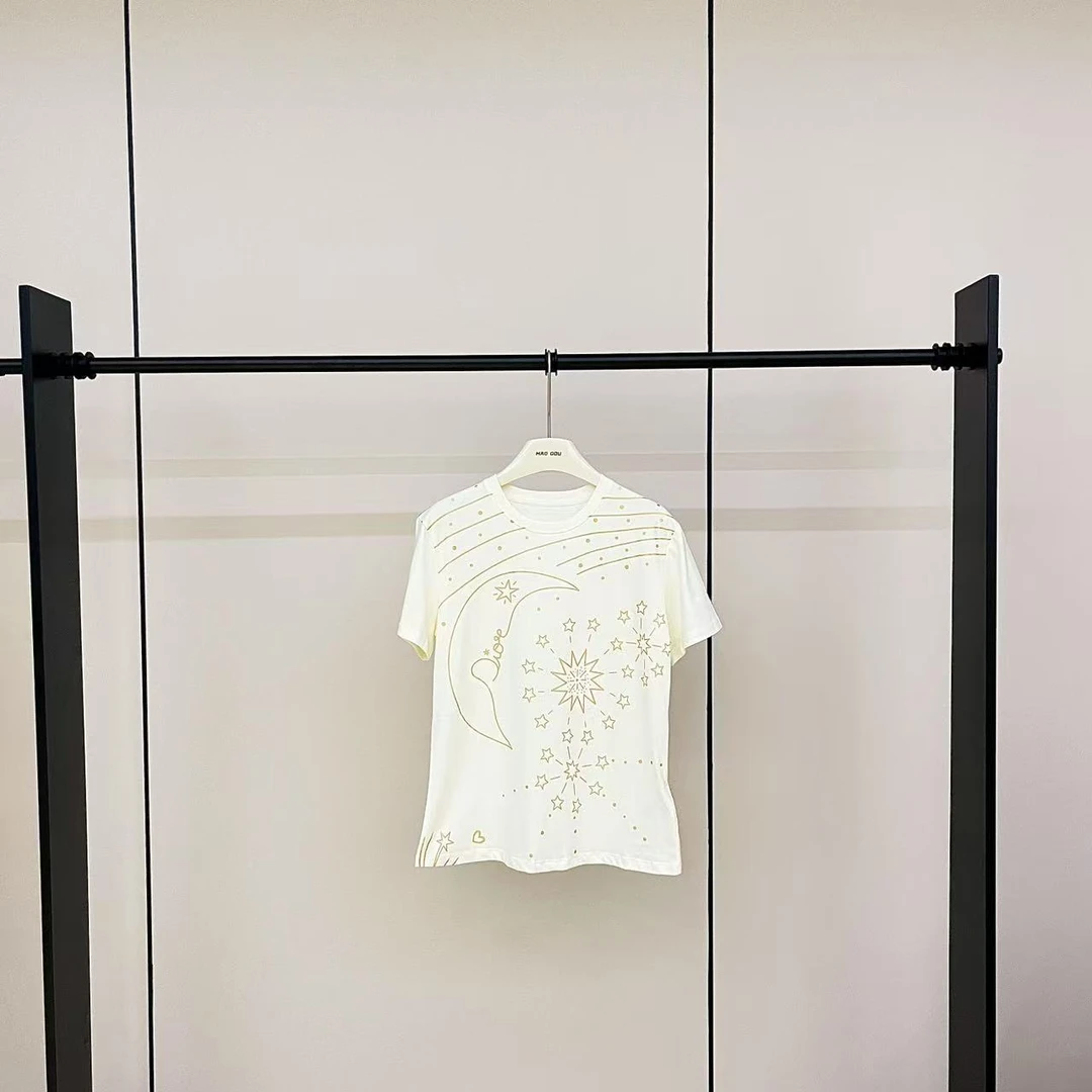 【奕涵推荐】008 白色时尚休闲印花圆领气质T恤