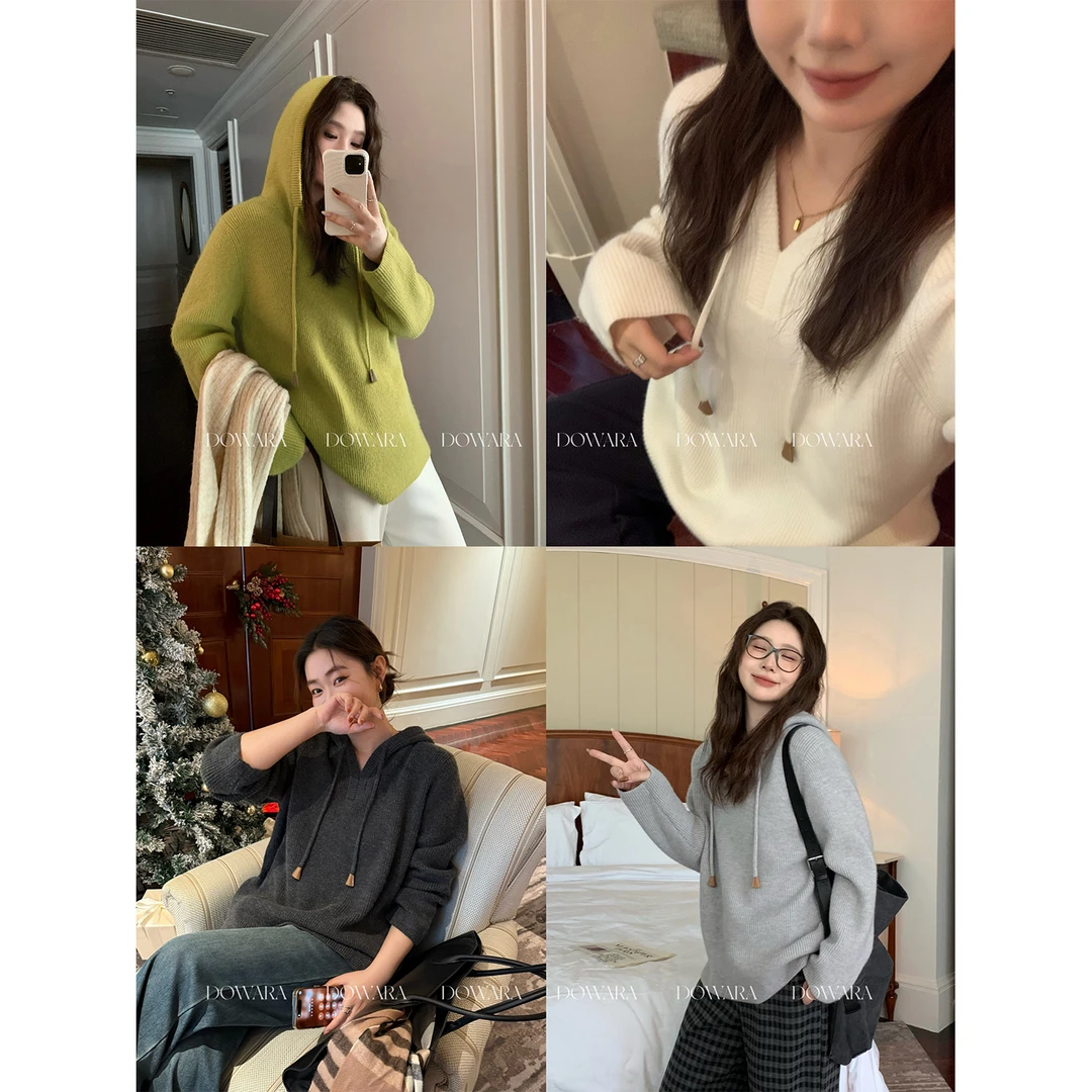 大婉酱微胖定制【觅见云绒】慵懒风多色连帽宽松百搭毛织上衣 2511D