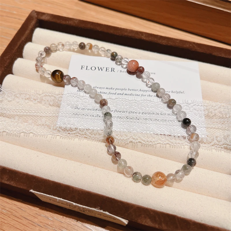 X114天然水晶绿幽灵聚宝盆双圈手链手串 多样性发一