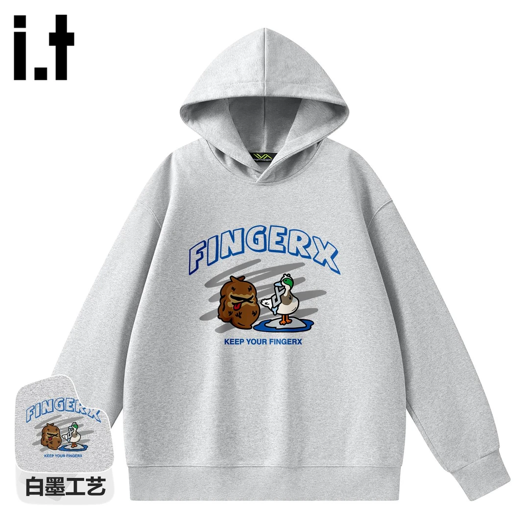it FINGERCROXX潮牌连帽卫衣男款2025秋季高街小众猿人头印花外套
