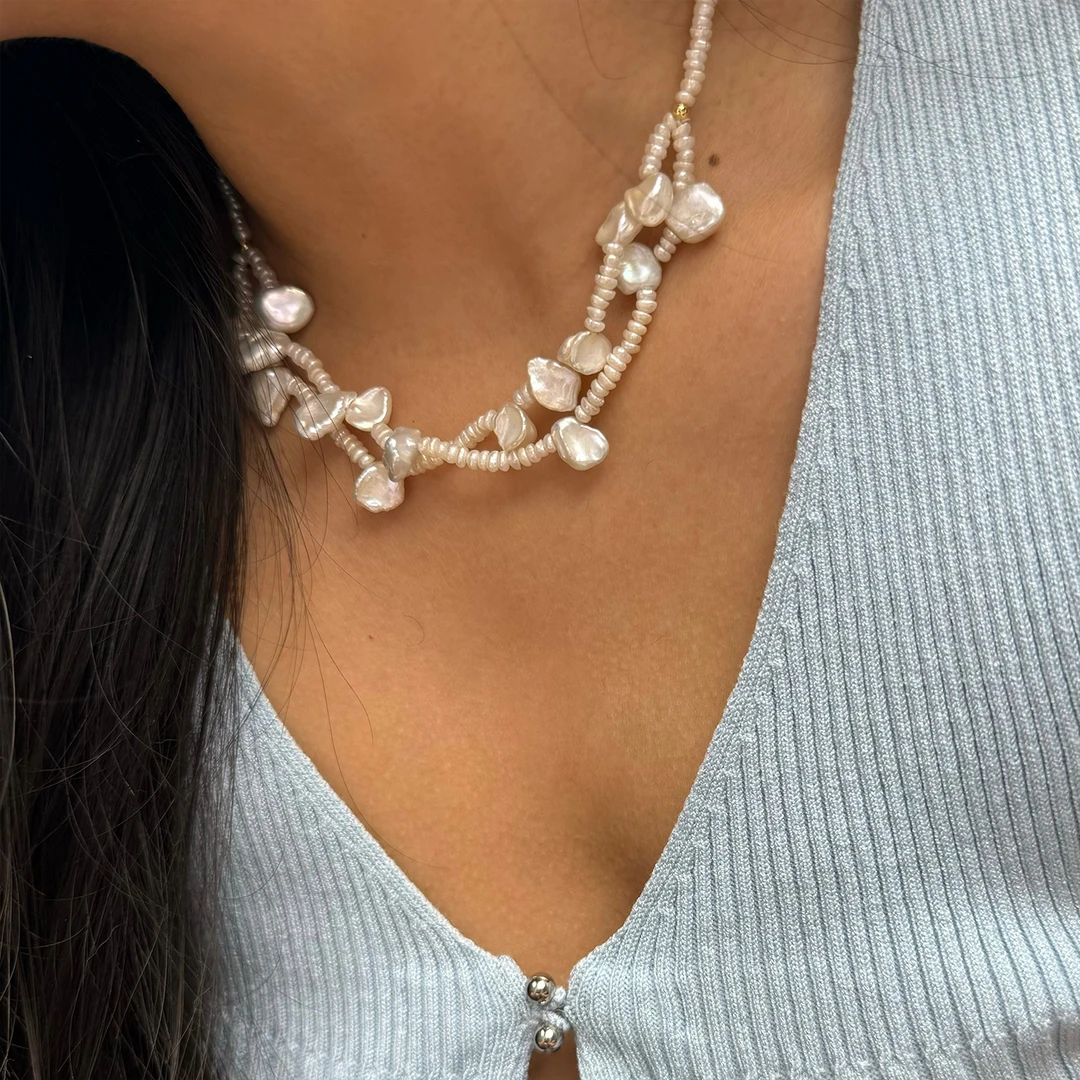Zing天然巴洛克异形小花瓣珍珠项链小众设计感不规则锁骨链度假风