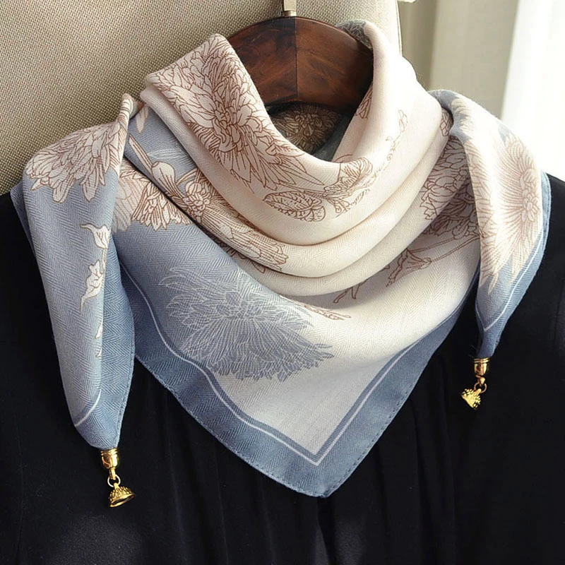 上海故事磁吸扣方巾丝巾女2025新款护颈小围巾秋冬季棉麻护脖子围