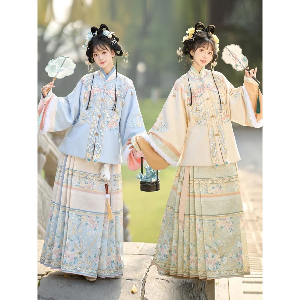 池秋记汉服【暖冬】明制加绒刺绣短袄云肩日常秋冬拜年服马面套装