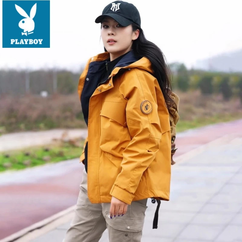 花花公子秋季新款冲锋衣防水连帽休闲百搭男女户外登山防风外套秋