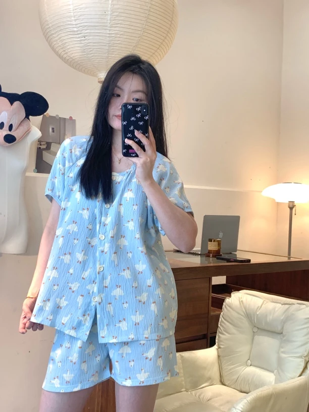 【可爱鹅】韩系ins可爱大白鹅印花少女睡衣女夏季薄款短袖家居服