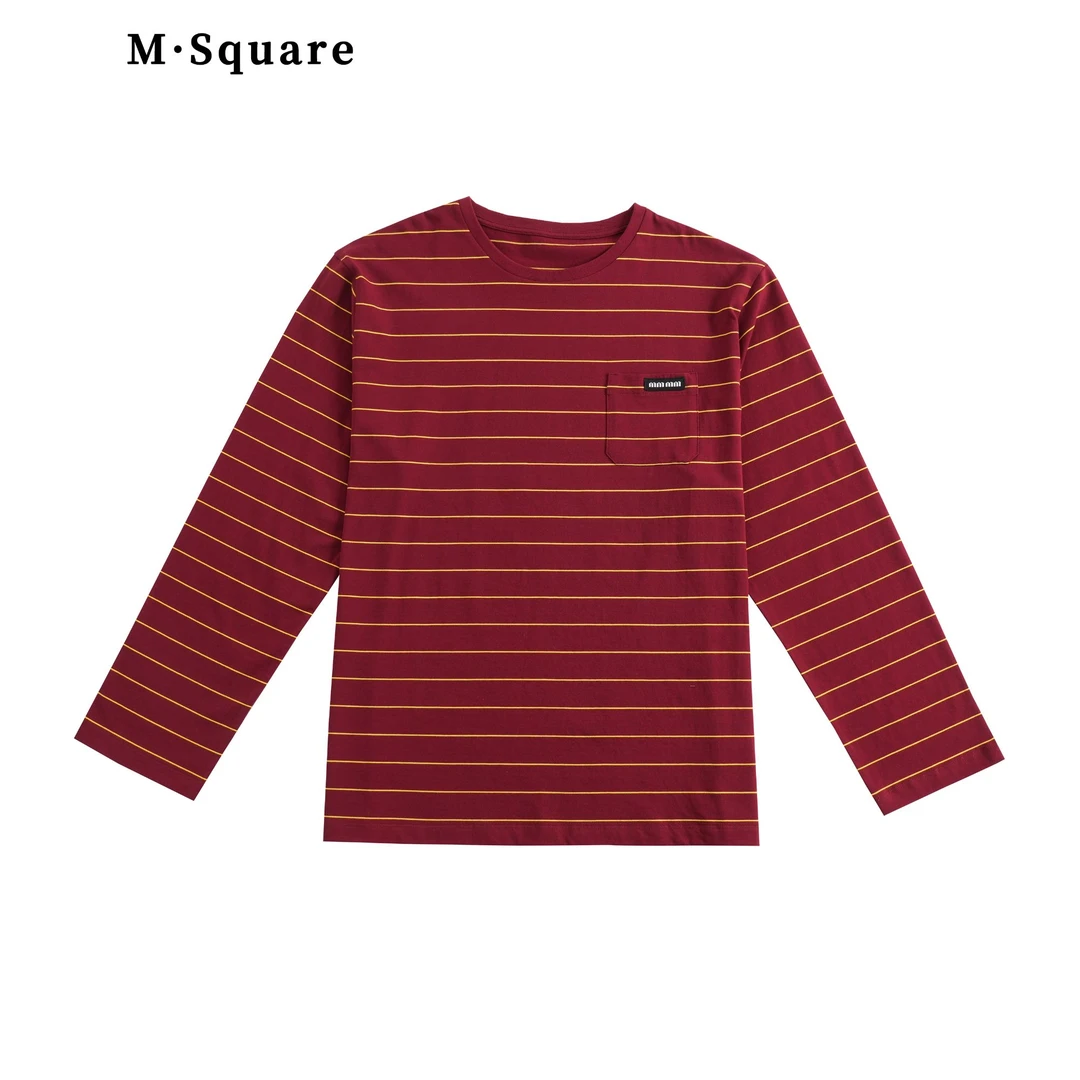 【萌小木Studio】Miu系风休闲红条纹长袖圆领衫