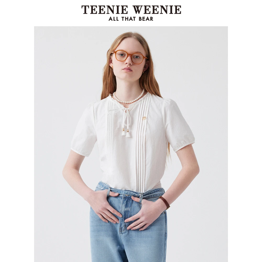 TeenieWeenie小熊25夏季新款少女感木耳边甜美衬衣女TTYA252401W