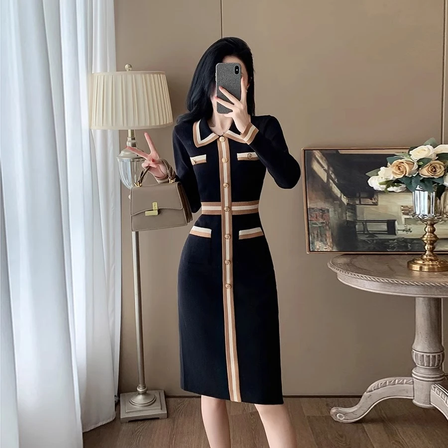 韩系穿搭显瘦气质连衣裙2025新款超好看法式高级感针织裙子女秋冬