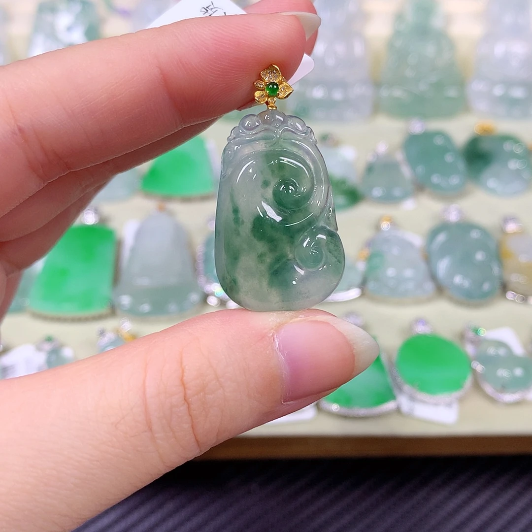 翡翠18K金镶嵌吊坠(不含链)