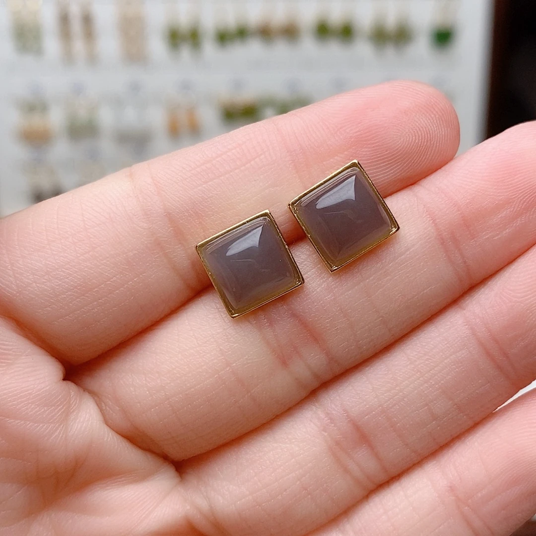 和田玉银S925镶嵌耳饰