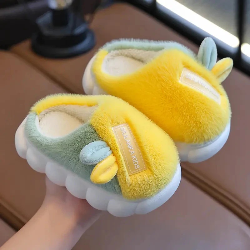 新款儿童棉拖鞋秋冬季卡通可爱时尚小孩毛拖鞋男女童厚底毛棉拖鞋