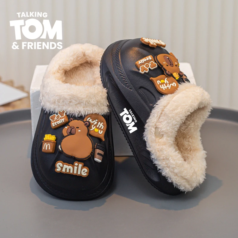 汤姆猫儿童棉拖鞋男童冬季防水防滑居家外穿防水可拆卸女孩子棉鞋