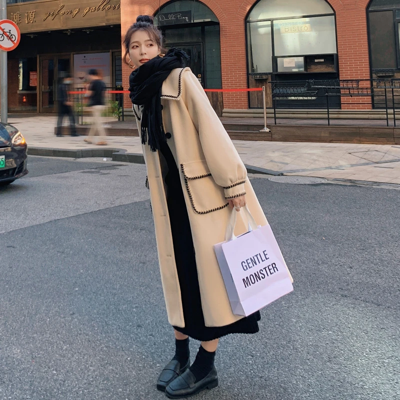 休闲中长款毛呢大衣女2024秋冬新款学院风设计感小众减龄呢子外套