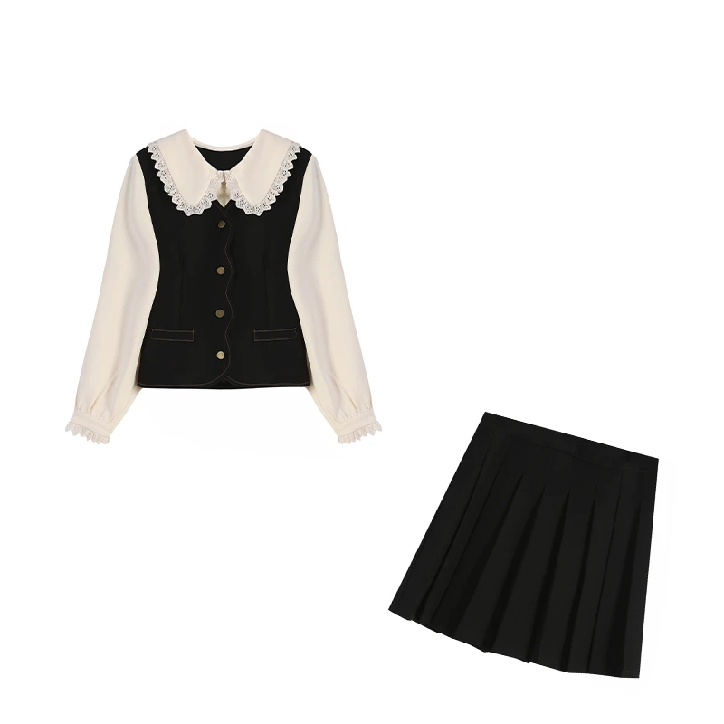 【大码显瘦】减龄春季黑色显瘦两件套ZL103145