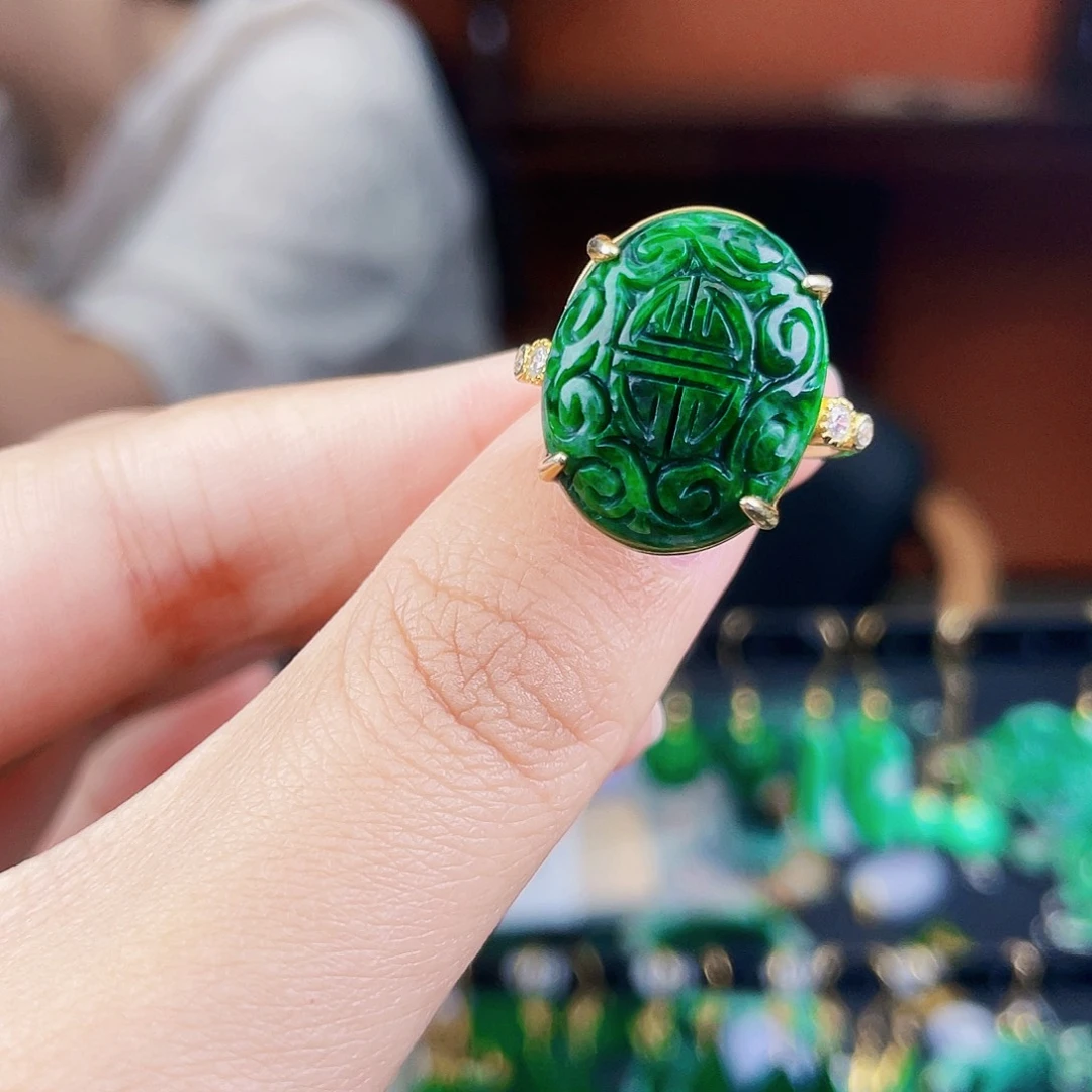 翡翠戒指银S925镶嵌饰品