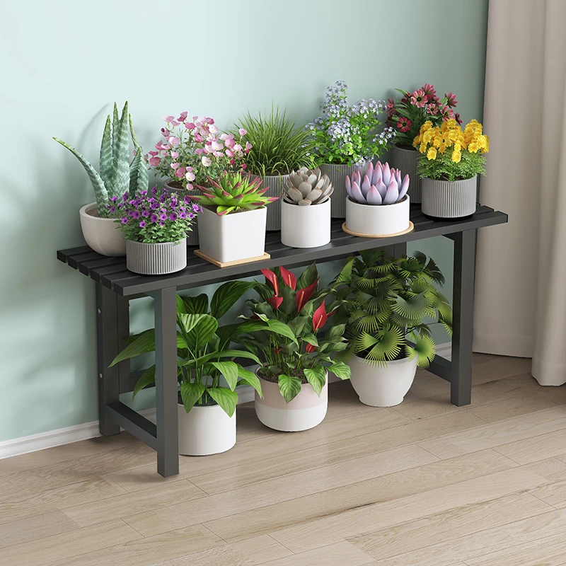 黑色碳钢30宽单层阶梯铁艺花架阳台花盆置物架抗热专用花架子