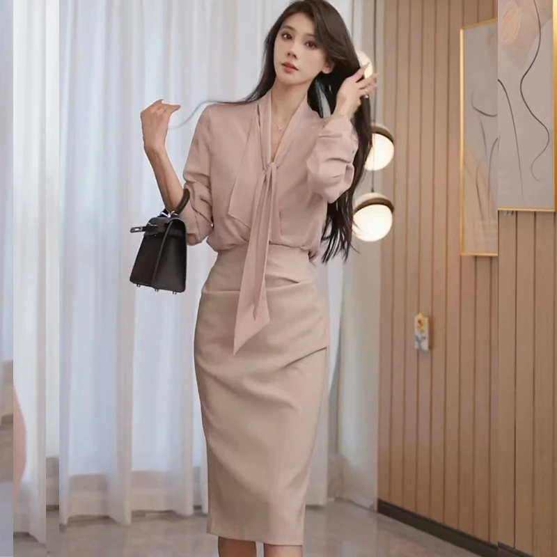 褶皱半身裙高腰裙子职业通勤优雅弹力上班族气质显瘦包臀裙