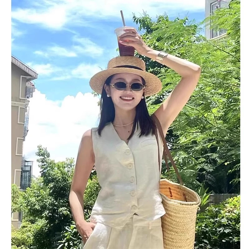 小个子简约白色马甲短裤套装2025女装夏季新款精致时髦洋气两件套