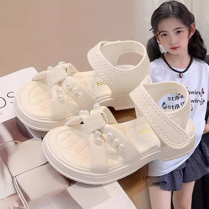 女童凉鞋2025夏季新款珍珠儿童鞋女孩洋气公主鞋防滑沙滩鞋