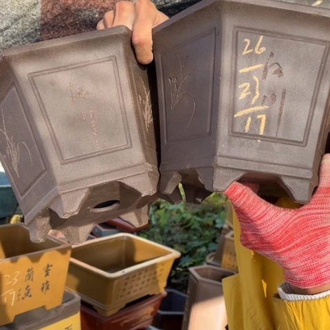 紫砂花盆特价特价包邮送盒子